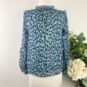 LOFT blouse | leopard print | long sleeves | blue black | size small